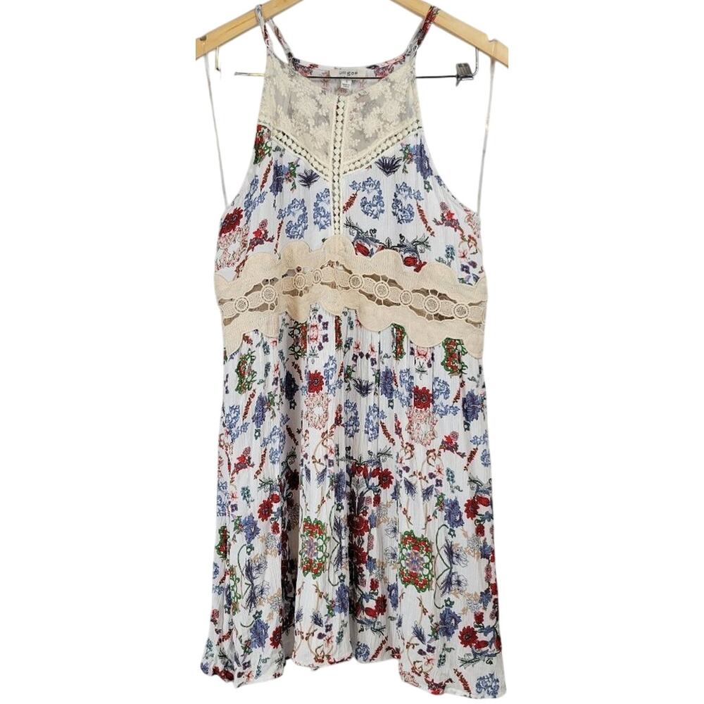 Umgee USA Women's Size‎ S White Floral Lace Halter Neck Mini Dress